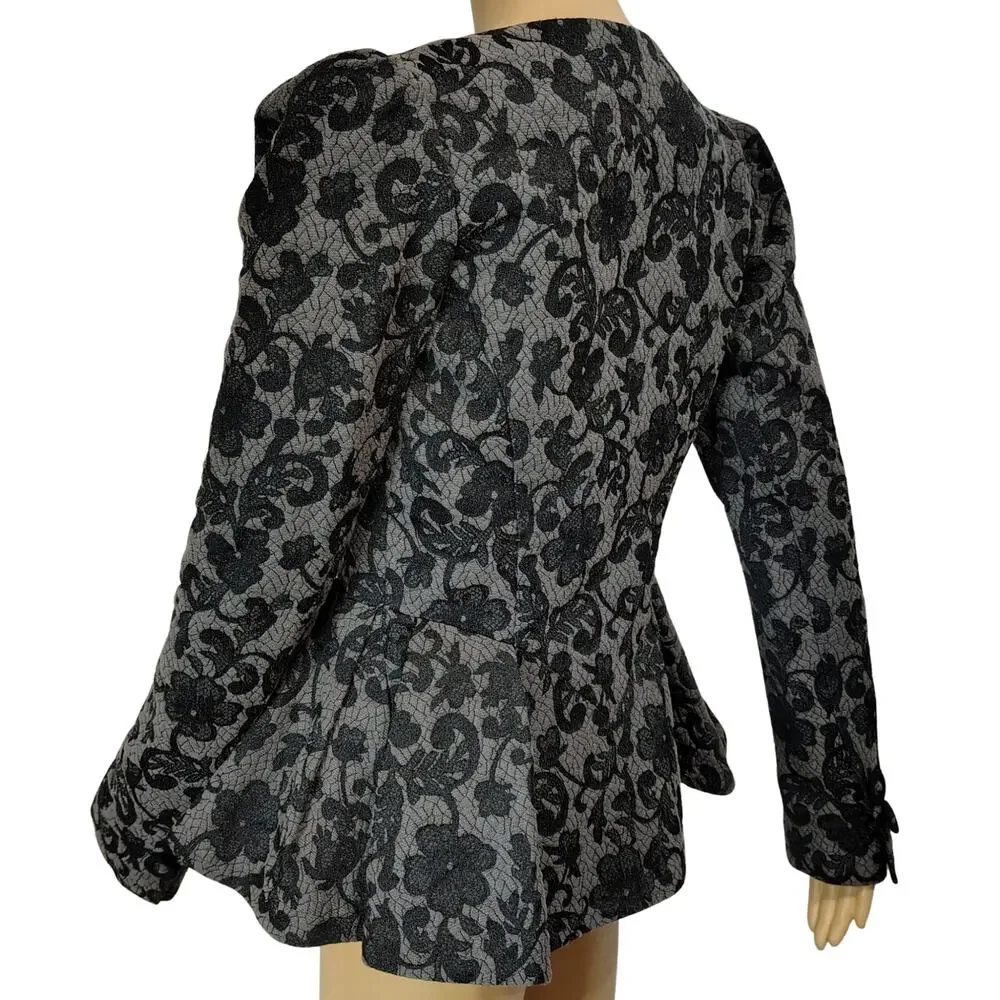 Betsey Johnson Floral Jacket Brocade Runway Peplum Ribbon Fit Flare Size 6 - Picture 6 of 9